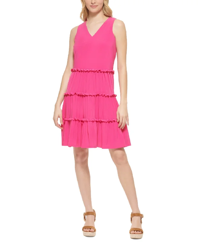 Tommy Hilfiger Women's Tiered Jersey Shift Dress Pink Size 14