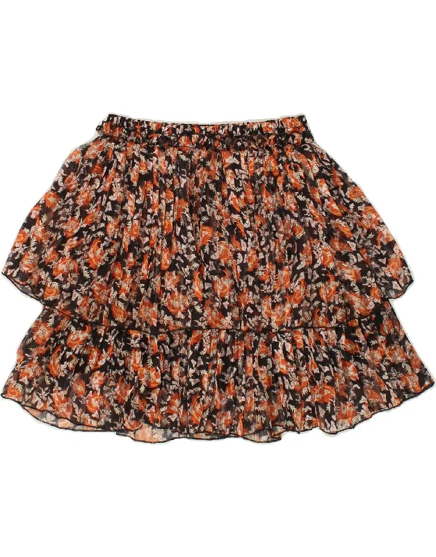 VINTAGE Womens Tiered Skirt Small W26  Orange Floral Polyester