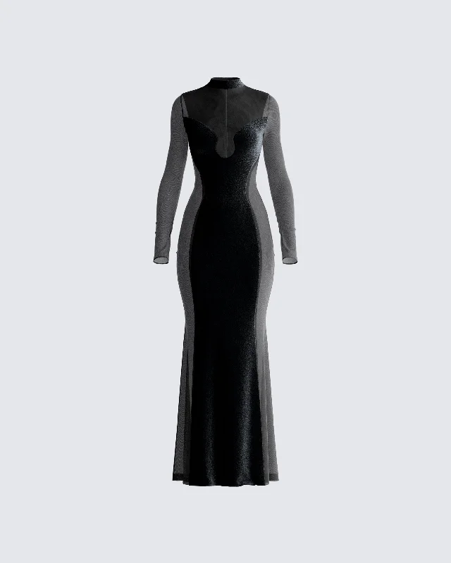 Wilma Black Velvet Paneled Gown