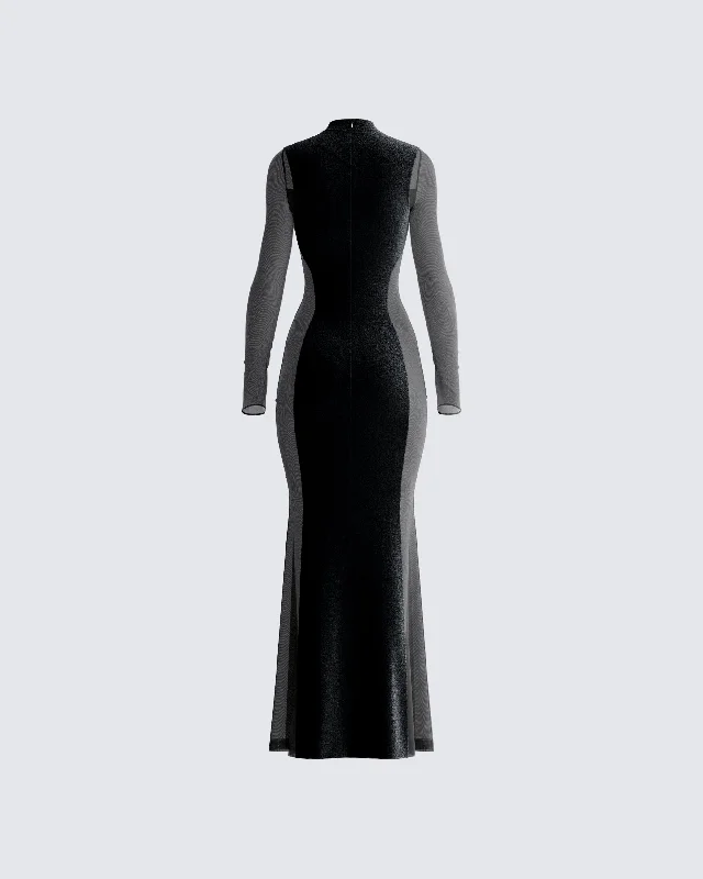 Wilma Black Velvet Paneled Gown