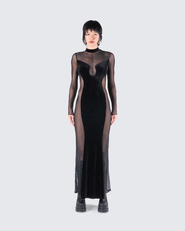 Wilma Black Velvet Paneled Gown