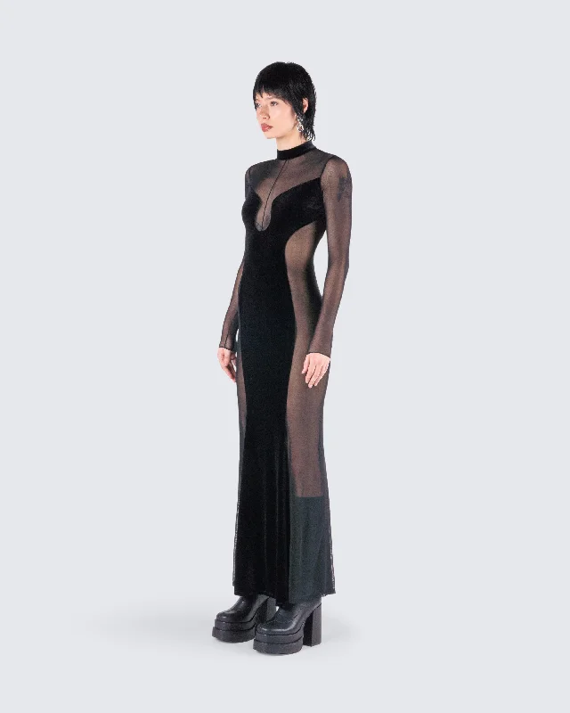 Wilma Black Velvet Paneled Gown