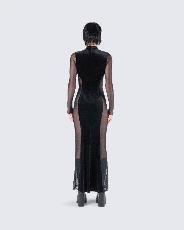 Wilma Black Velvet Paneled Gown