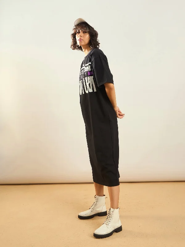 Women Black NEW YORK Printed T-Shirt Dress