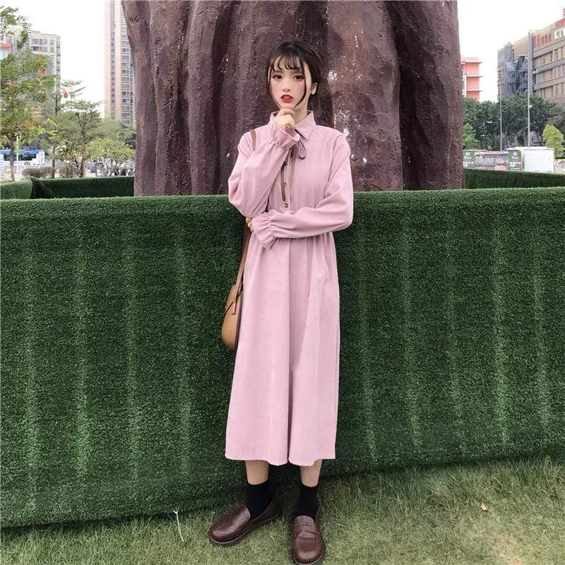 Women's Lovely Long Sleeved Corduroy Dresses