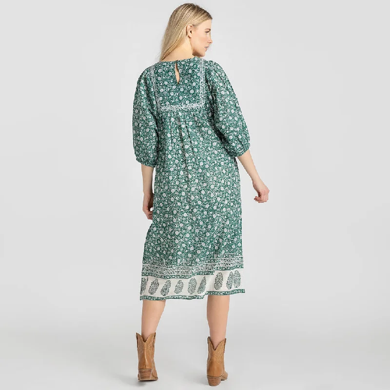 Womens Sanaa Dress - Green Garden Floral