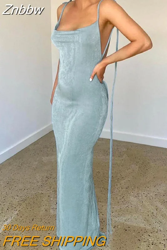 Znbbw for Women 2023 Sexy Spaghetti Strap Slim Dress Club Party Beach Evening Dresses Sexy Bandage Sleeveless Backless Dress