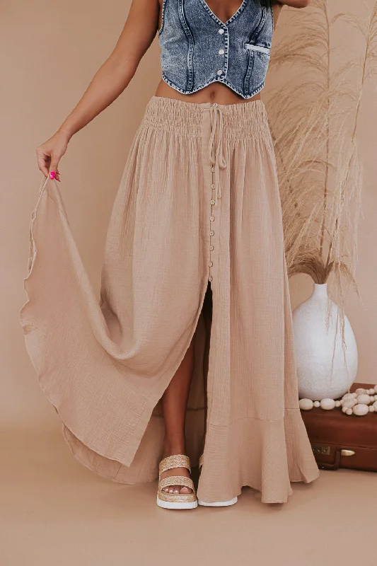 Whispering Willow Button Maxi Skirt, Sand