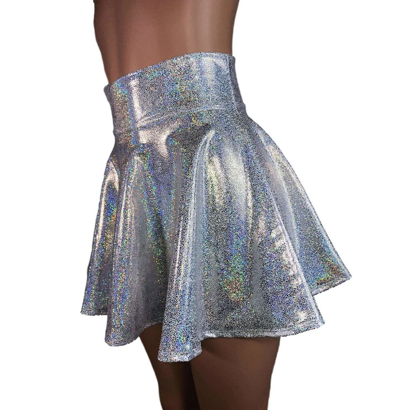 Skater Skirt - Holographic Silver on White