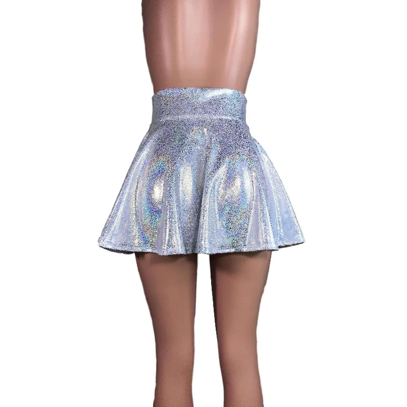 Skater Skirt - Holographic Silver on White