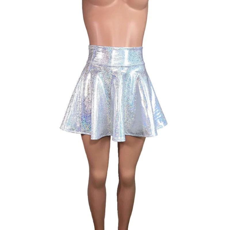 Skater Skirt - Holographic Silver on White