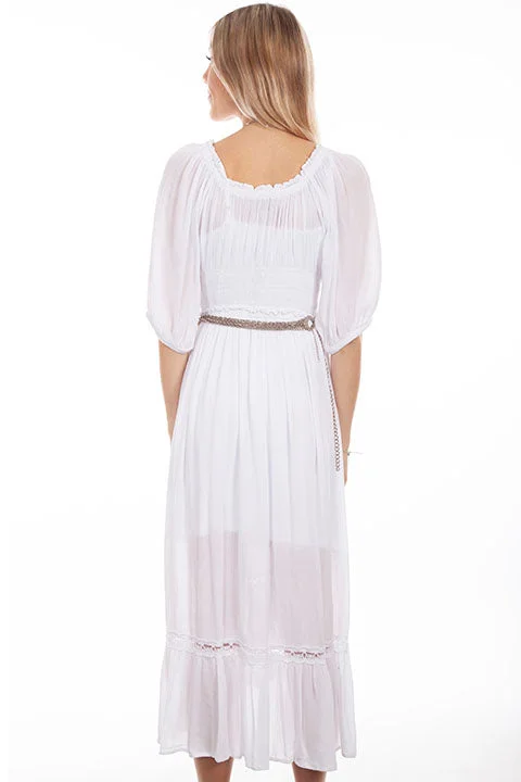 Honey Creek Women's White Lace Trim Maxi Dress