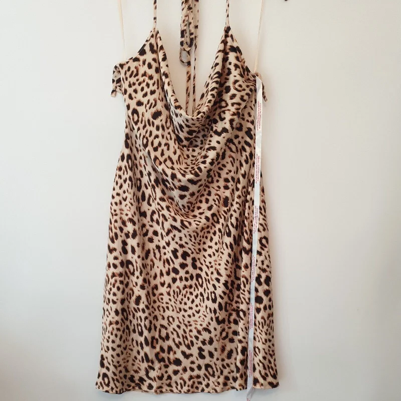 Missguided Cowl Cami Dress Satin Leopard Print Dress Brown Uk14****Ref V17