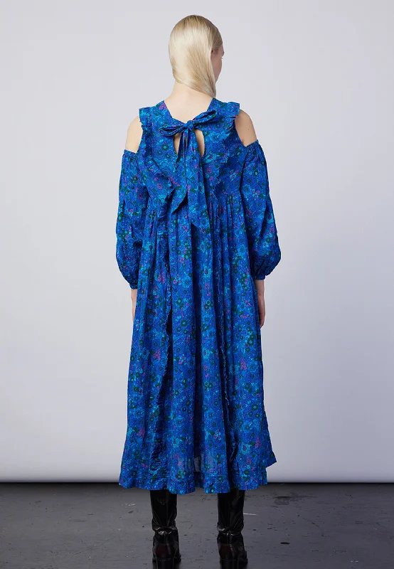 Wren Textured Floral Maxi Dress - Blue