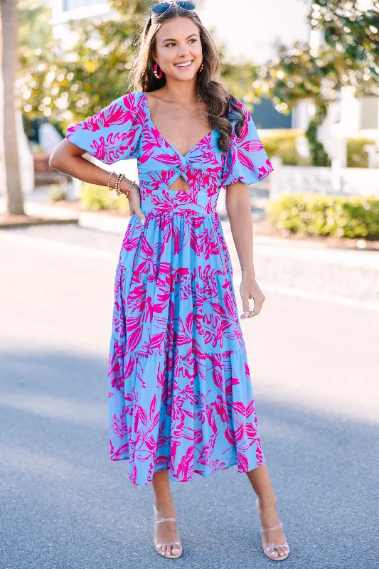 All In The Journey Blue Floral Midi Dress