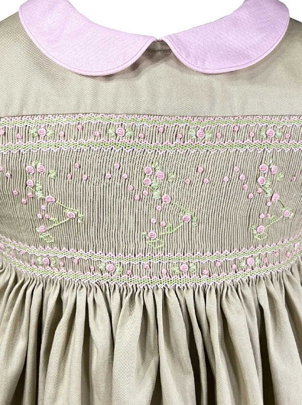 Almond Beige Pink Rosebud Cerise Smocked Dress