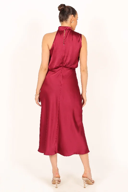 Anabelle Halter Neck Midi Dress - Berry