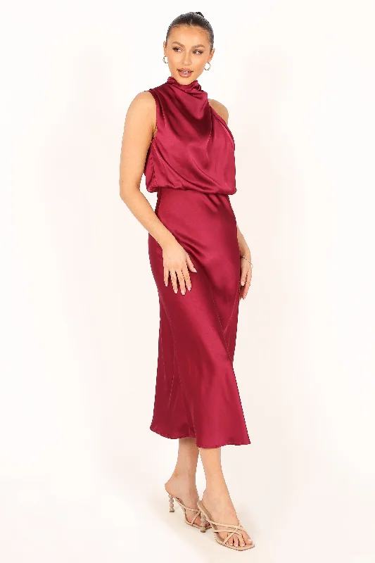 Anabelle Halter Neck Midi Dress - Berry