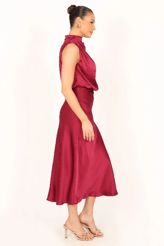 Anabelle Halter Neck Midi Dress - Berry