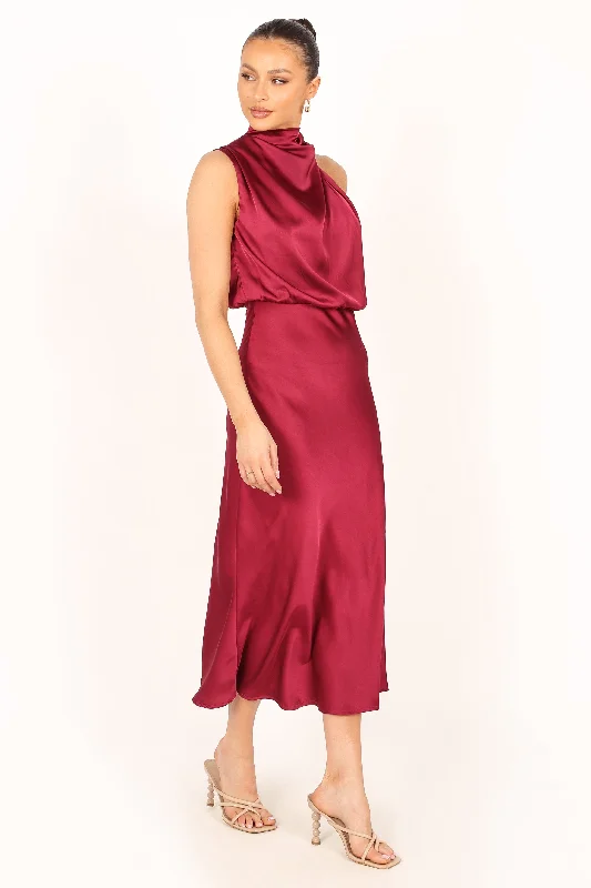 Anabelle Halter Neck Midi Dress - Berry