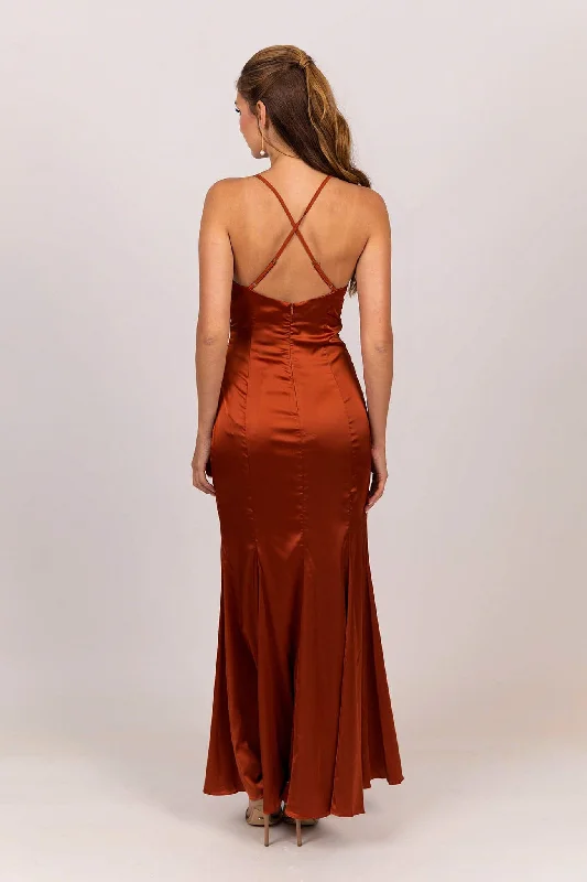 BELINDA Satin Maxi Dress - Burnt Orange