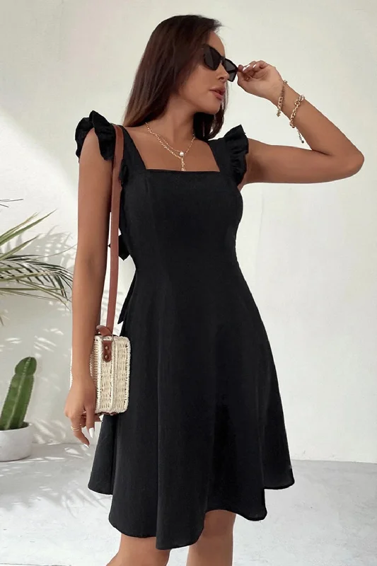 Black Square Neck Mini Graduation Dress