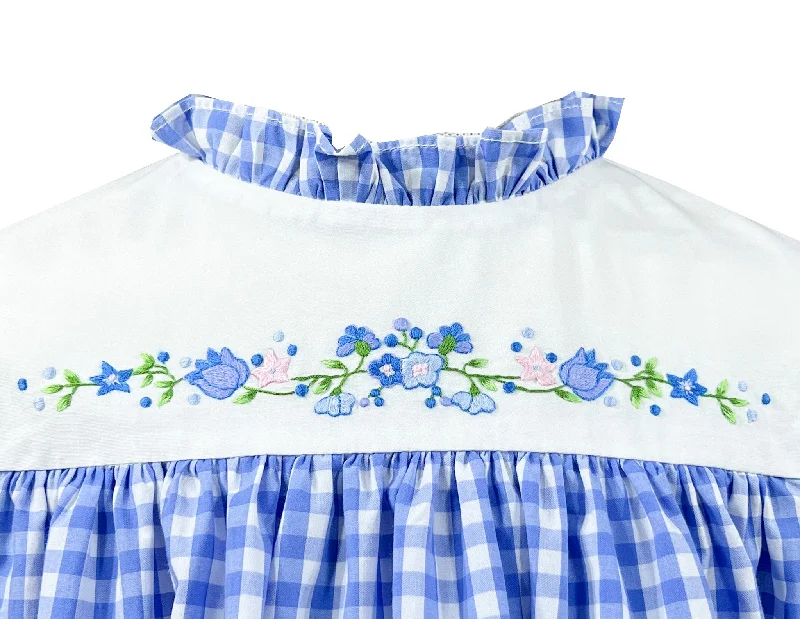 Blue Gingham Enchanted Tulips Dress