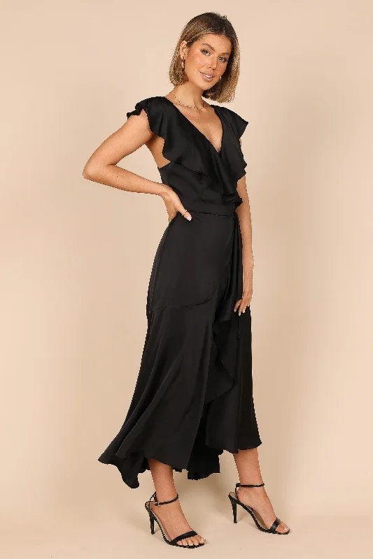 Cally Frill Shoulder Midi Dress - Black