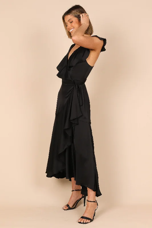 Cally Frill Shoulder Midi Dress - Black