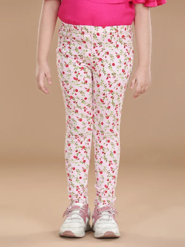 Girl's  Cotton Floral Printed Jegging - StyleStone Kid