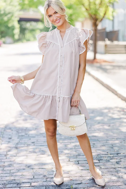 Feeling The Love Taupe Babydoll Dress