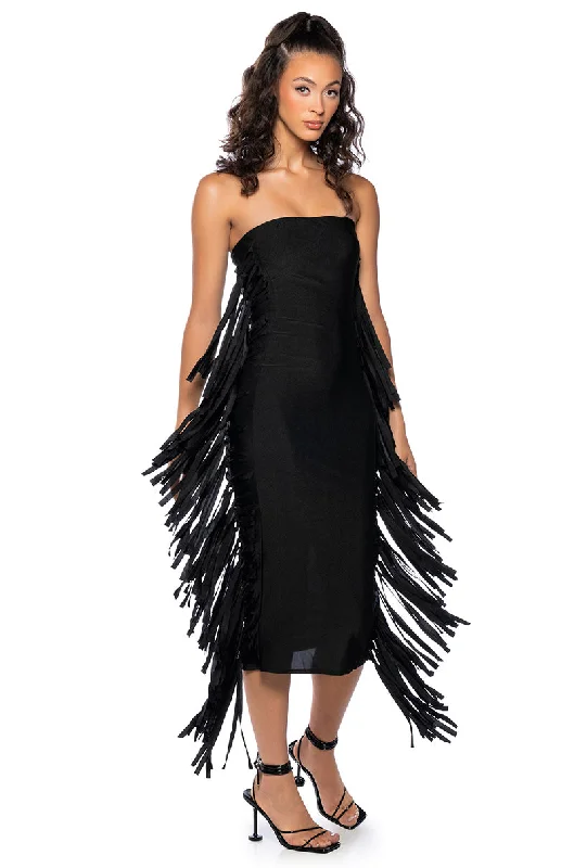 FRINGE ME OUT TUBE TOP MIDI DRESS