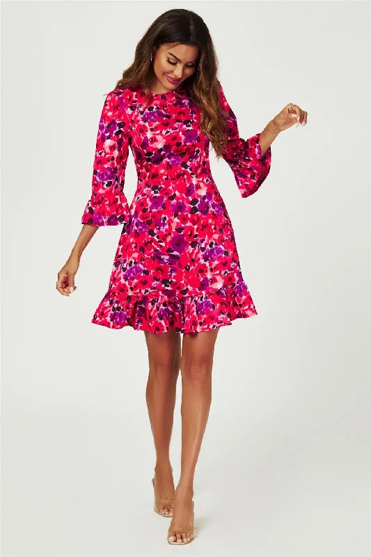 FS Collection Abstract Floral Print Mini Dress In Red