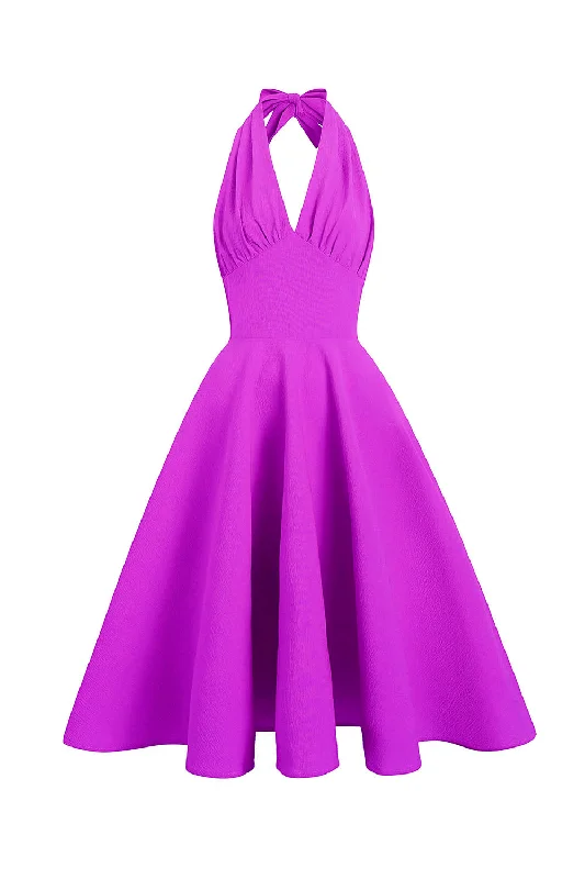 Fuchsia Halter Swing 1950s Dress