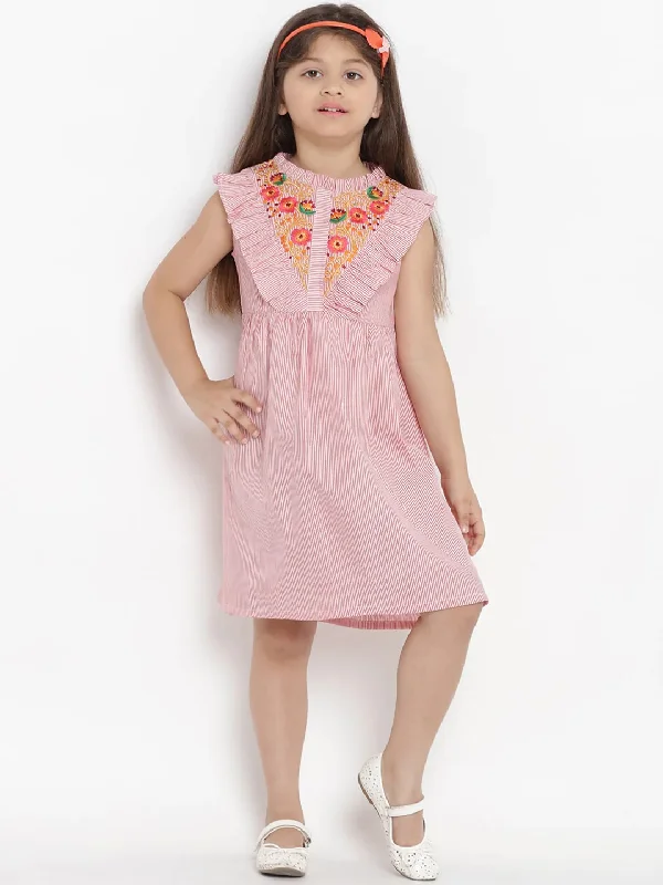 Girls Pink Striped A-Line Dress