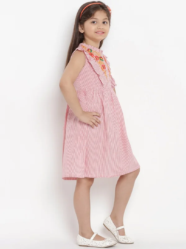 Girls Pink Striped A-Line Dress