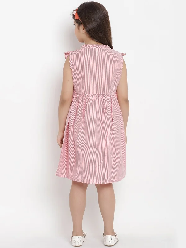 Girls Pink Striped A-Line Dress