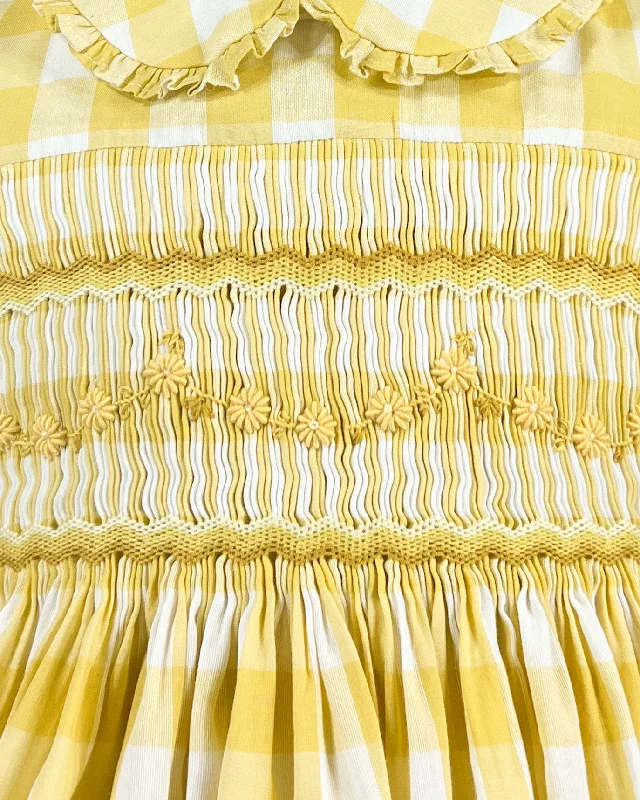 Golden Daisies Yellow Gingham Sleeveless Smocked Dress