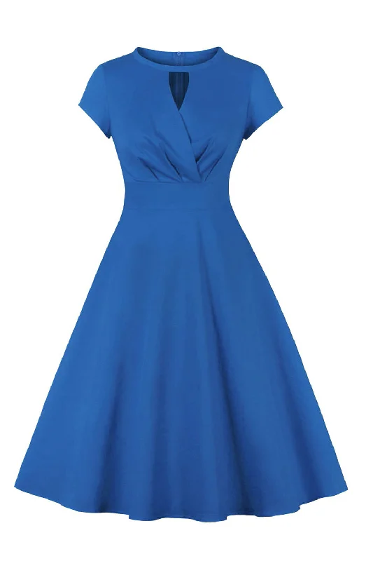 Jewel Blue 1950s Dress with Keyhole