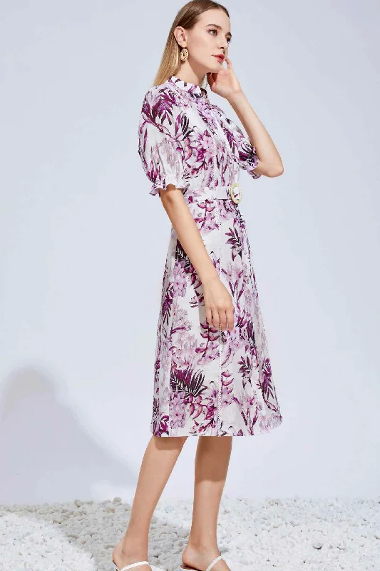 Liana Linen Midi Dress - Magenta/Plum