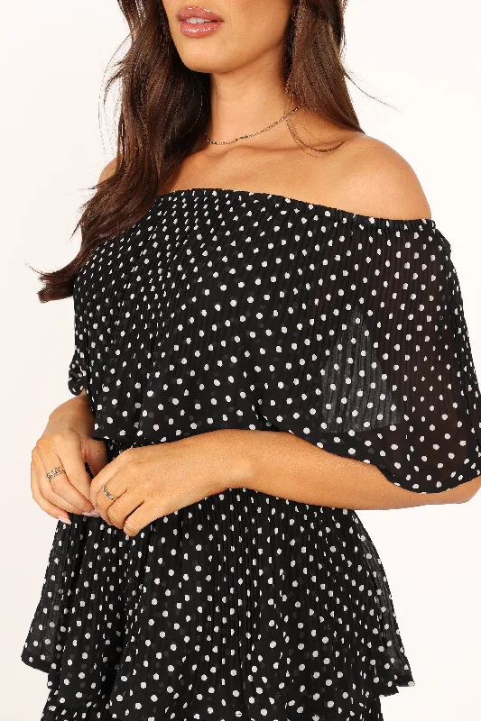 Lilli Tiered Midi Dress - Black White Polka Dot