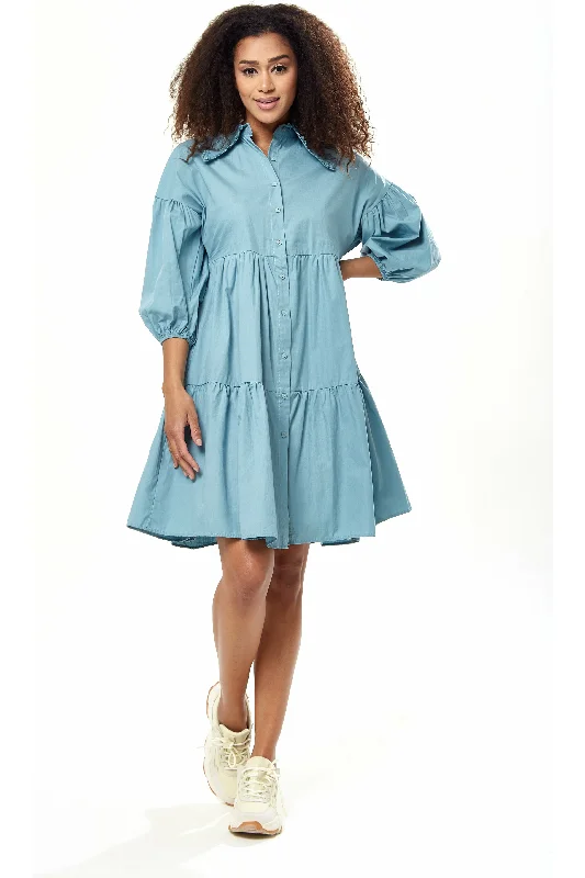 Liquorish Oversized Shirt Dress In Blue