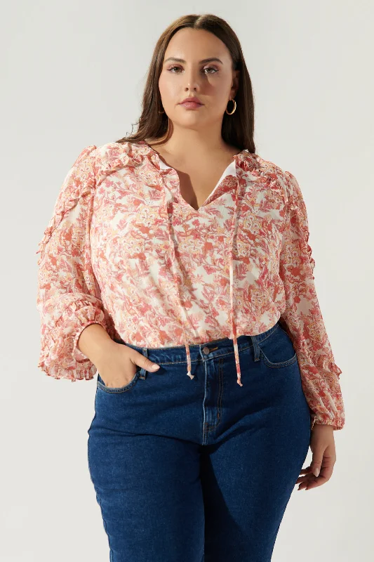 Mariella Vintage Floral Ammabella Ruffle Blouse Curve