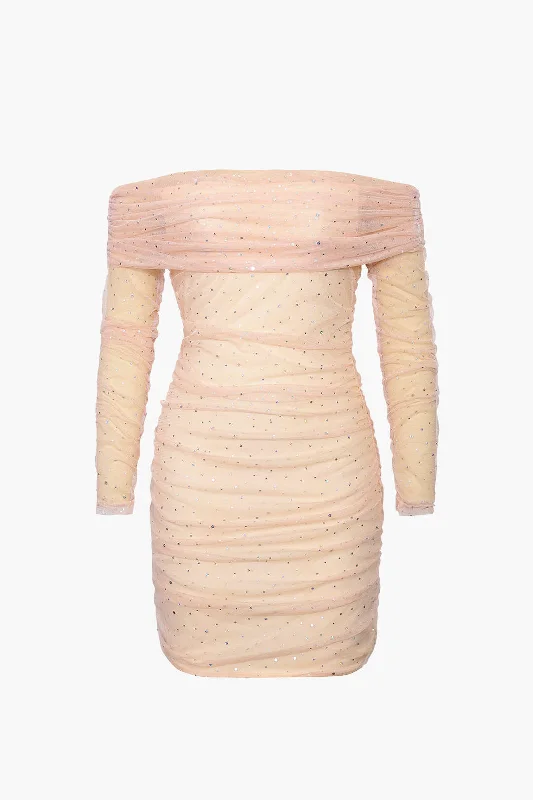 Sequins Mesh Ruched Mini Dress