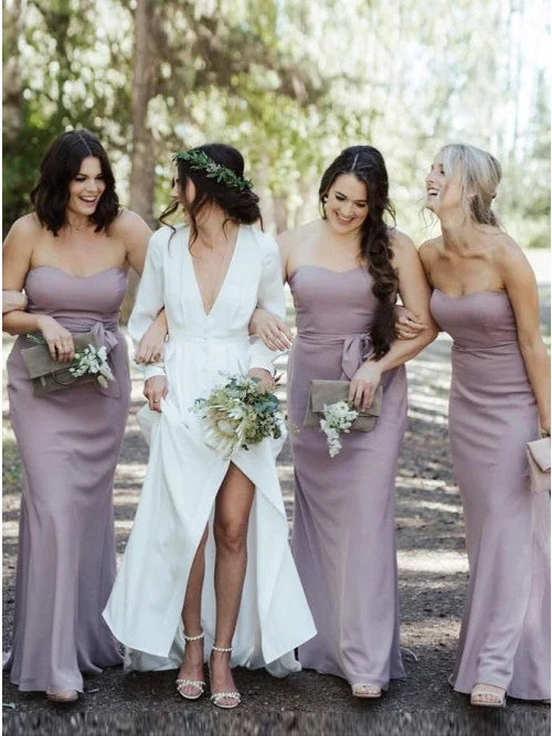 Mermaid Sweetheart Floor-Length Lilac Chiffon Bridesmaid Dress with Belt OKR95