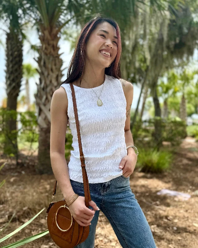 MINA smocked tank in White