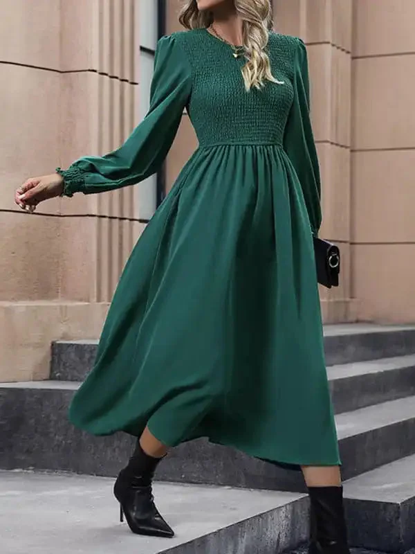 New round neck women’s high-end solid color dress