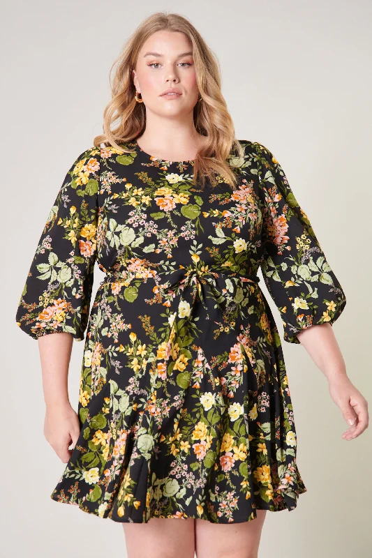 Night Bloom Balloon Sleeve Derby Dress Curve