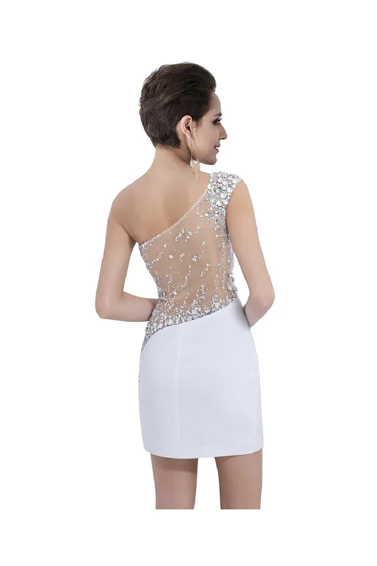 One Shoulder White Beaded Sheath Homecoming Dresses ED0690