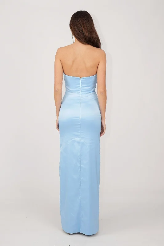 Palma Strapless Satin Maxi Dress - Baby Blue